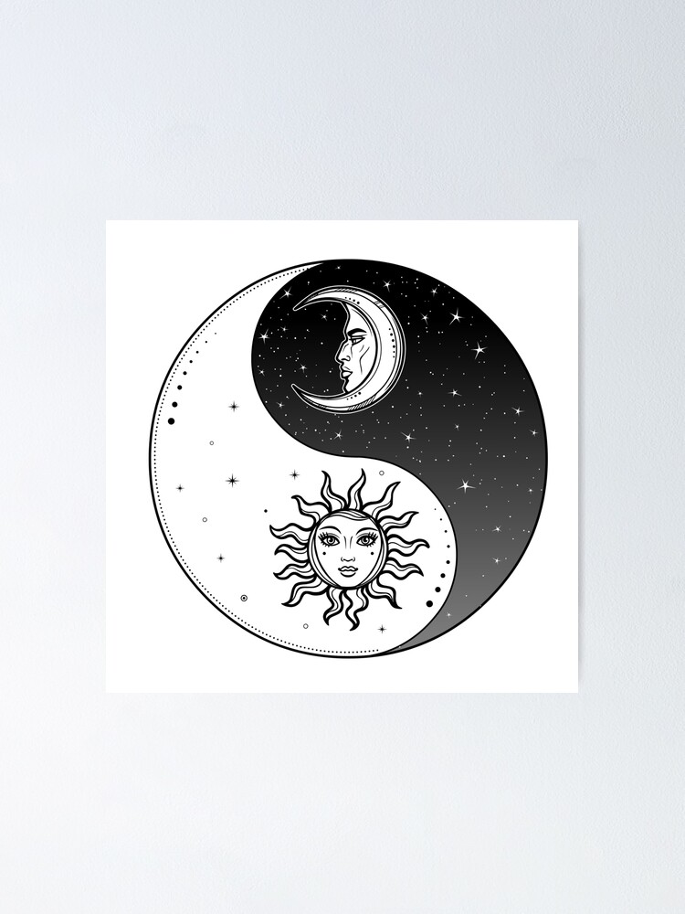 Póster «Dibujo místico: sol y luna estilizados con rostro humano, día y  noche.» de YanaZvereva | Redbubble