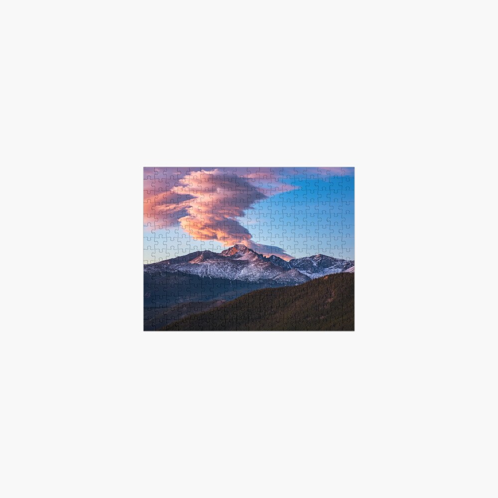 Fire on the Mountain - Sunrise Illuminates Cloud Over Longs Peak in Colorado Jigsaw Puzzle