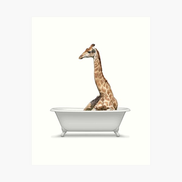 bathroom art, giraffe wall art, bathroom wall art, bathroom kids art, bathroom decor, bathroom wall decor, animal art, black and white art Art Print