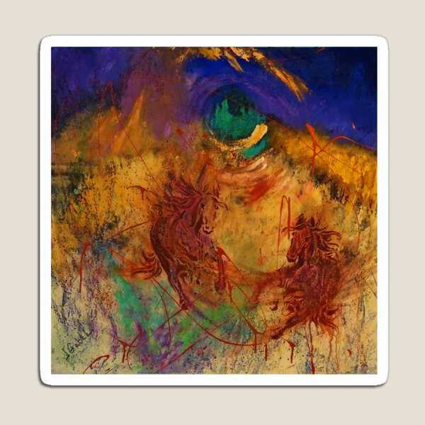 Item preview, © Laura Gabel, “Night Riders”. Mixed Media, 32x32. Private Collection. designed and sold by Laura Gabel.