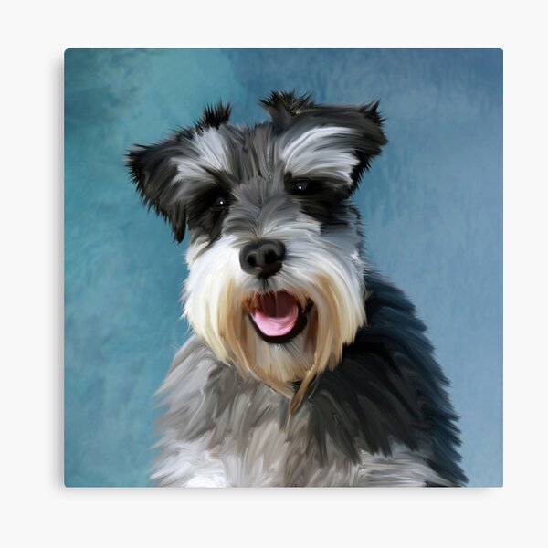 Miniature Schnauzer Dog Water Color Art Painting Canvas Print