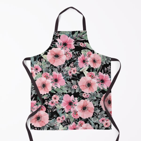 Item preview, Beautiful Pink Watercolor Anemone Flowers and Vines Pattern on Black designed and sold by aprincessinsp.
