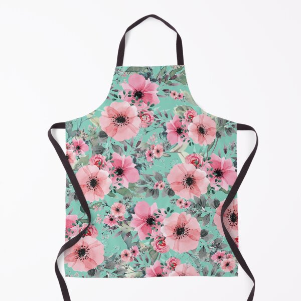 Item preview, Beautiful Pink Watercolor Anemone Flowers and Vines Pattern on Teal designed and sold by aprincessinsp.