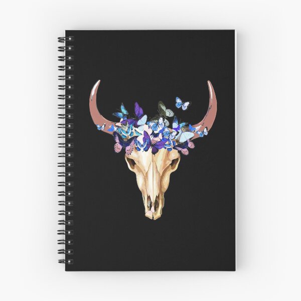 Item preview, Watercolor cow Skull and Crown blue butterflies designed and sold by Collagedream.