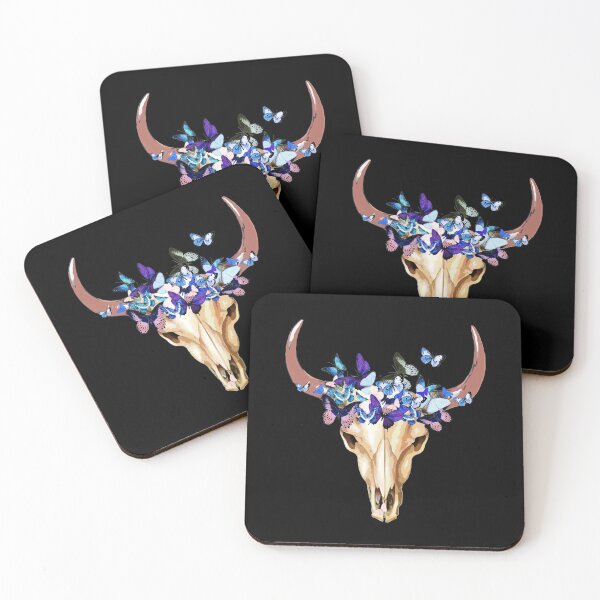 Item preview, Watercolor cow Skull and Crown blue butterflies designed and sold by Collagedream.