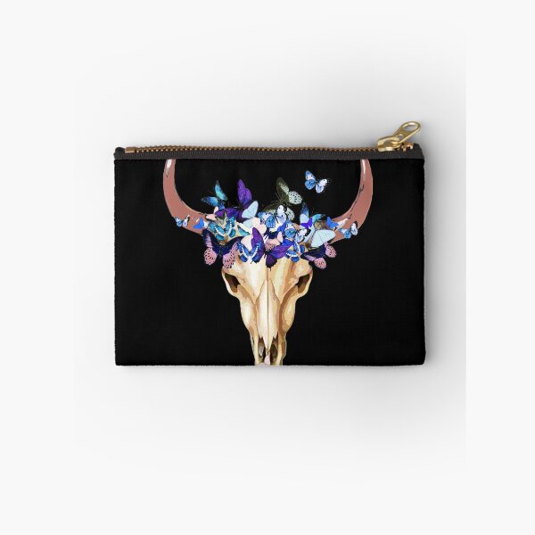 Item preview, Watercolor cow Skull and Crown blue butterflies designed and sold by Collagedream.