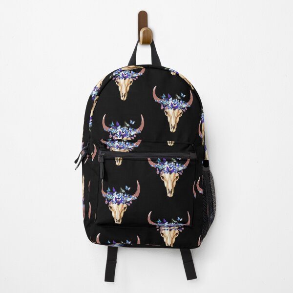 Item preview, Watercolor cow Skull and Crown blue butterflies designed and sold by Collagedream.