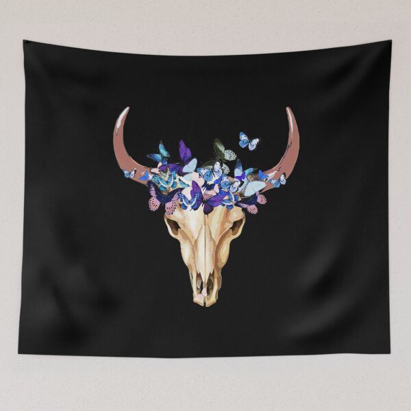 Item preview, Watercolor cow Skull and Crown blue butterflies designed and sold by Collagedream.