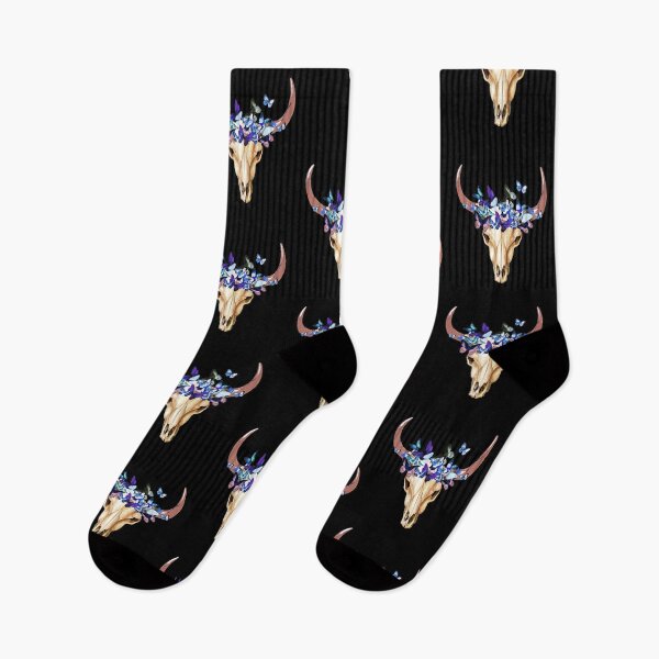 Item preview, Watercolor cow Skull and Crown blue butterflies designed and sold by Collagedream.