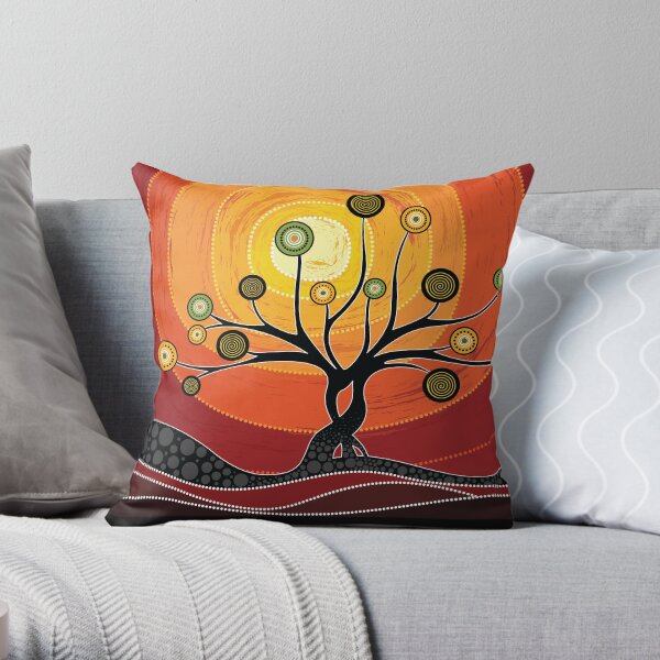 Australian aboriginal art - warm orange Throw Pillow