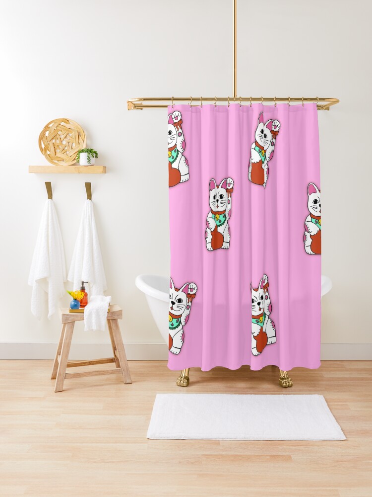 lucky cat shower curtain