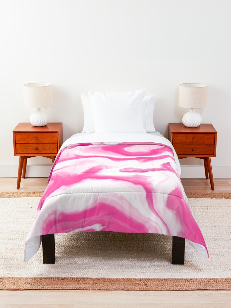Alternate view of Hot Pink / Pink / White Acrylic Pour Painting Comforter