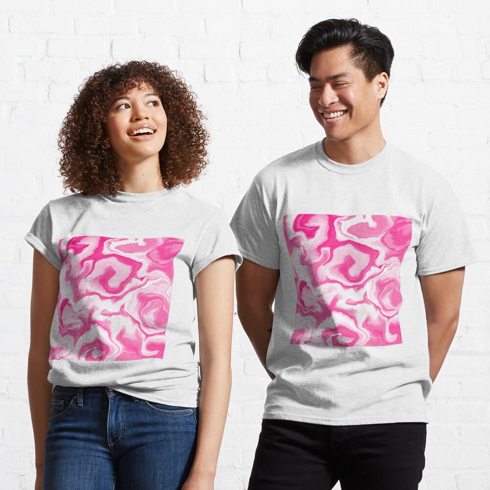 Hot Pink / Pink / White Acrylic Pour Painting Classic T-Shirt