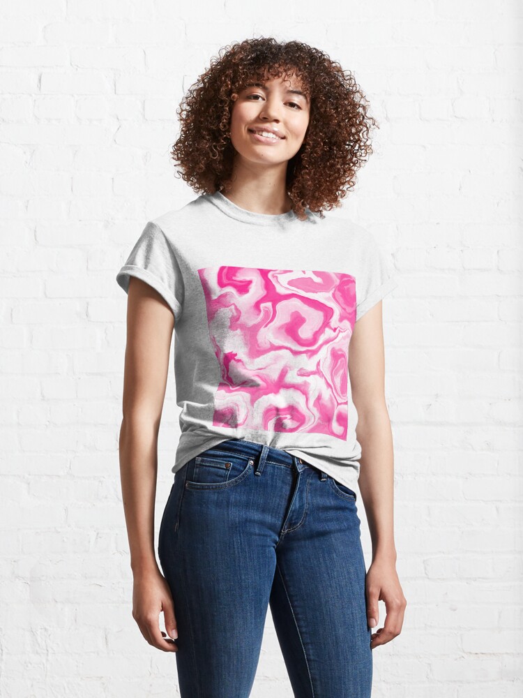 Alternate view of Hot Pink / Pink / White Acrylic Pour Painting Classic T-Shirt