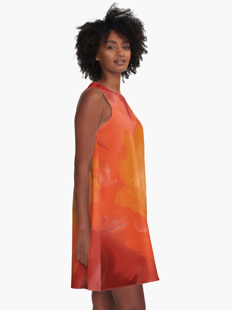 Alternate view of Dark Red / Red / Orange / Yellow Acrylic Pour Painting A-Line Dress