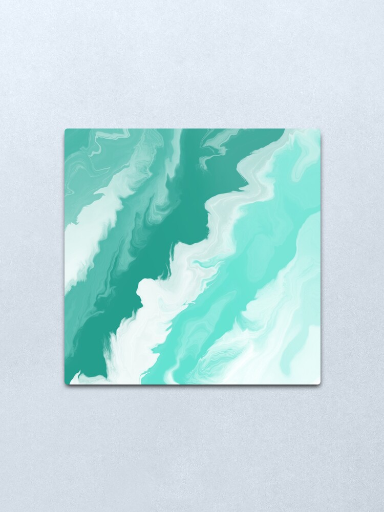 Alternate view of Teal / Seafoam Green / Mint / White Acrylic Pour Painting Metal Print