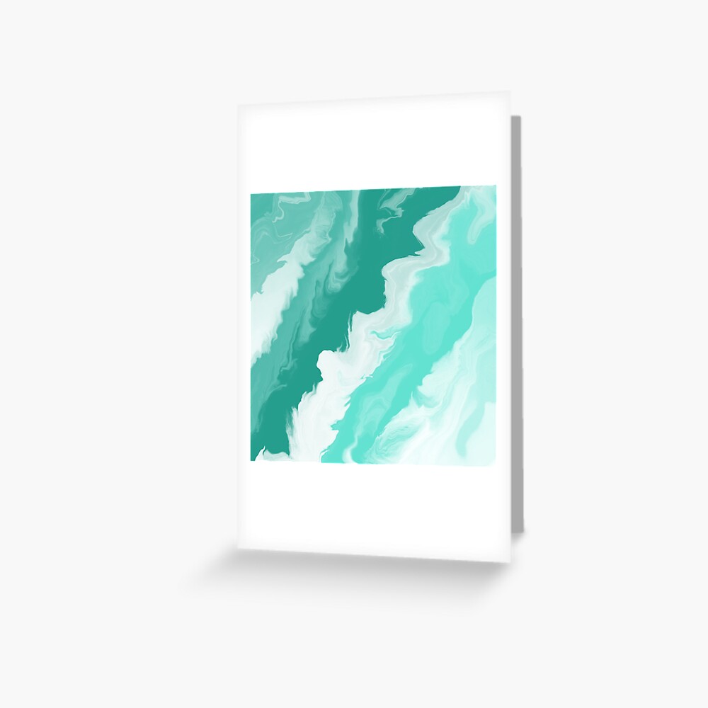 Teal / Seafoam Green / Mint / White Acrylic Pour Painting Greeting Card