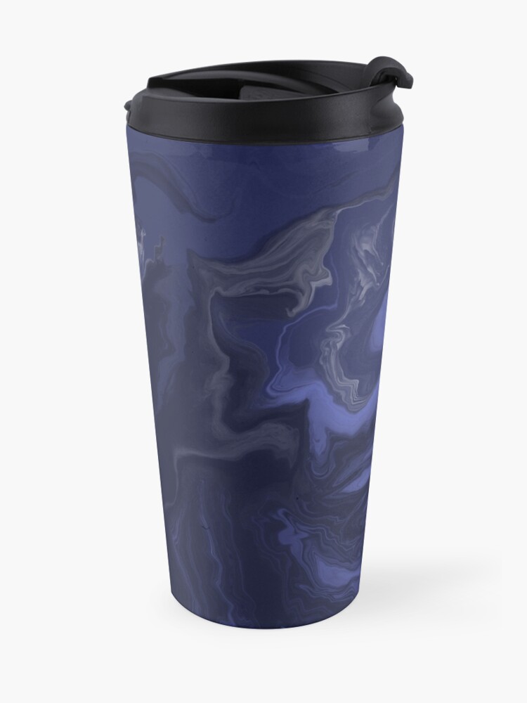 Alternate view of Navy Blue / Denim Blue / Indigo Blue Acrylic Pour Painting Travel Mug