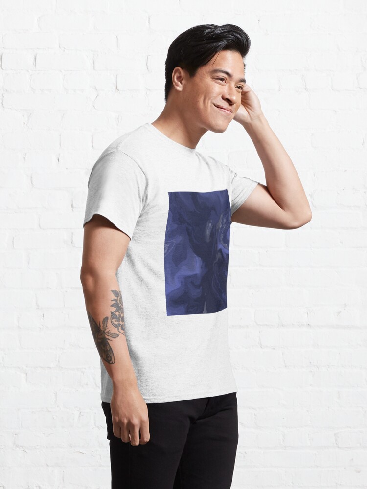 Alternate view of Navy Blue / Denim Blue / Indigo Blue Acrylic Pour Painting Classic T-Shirt
