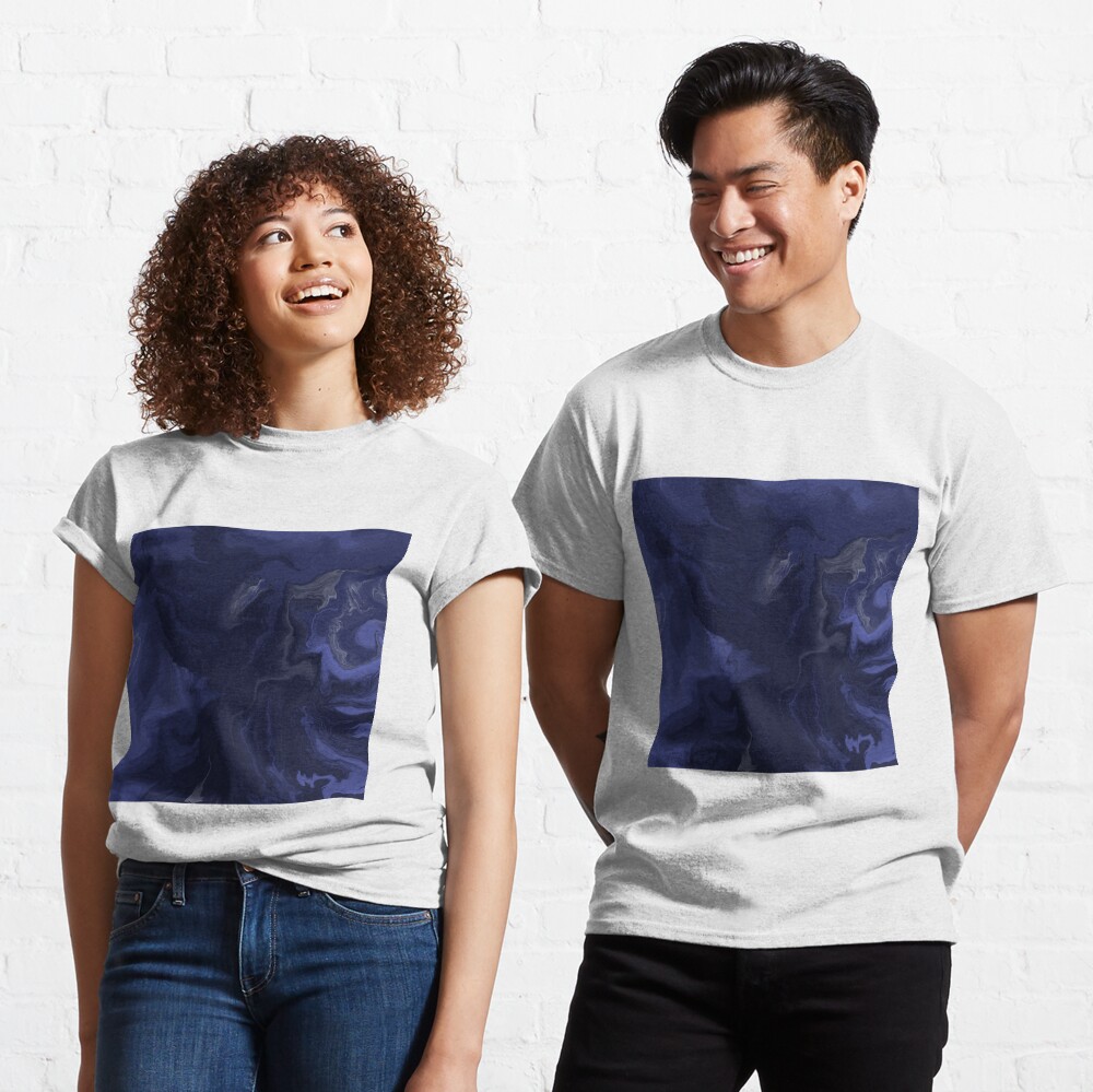 Navy Blue / Denim Blue / Indigo Blue Acrylic Pour Painting Classic T-Shirt