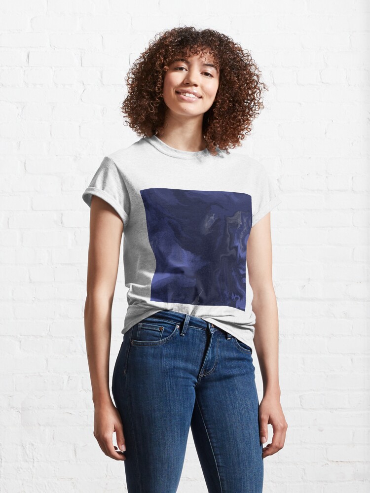 Alternate view of Navy Blue / Denim Blue / Indigo Blue Acrylic Pour Painting Classic T-Shirt