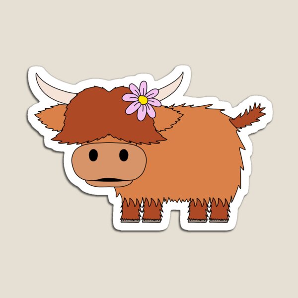 Geillis the Highland Cow, pink and yellow flower Magnet