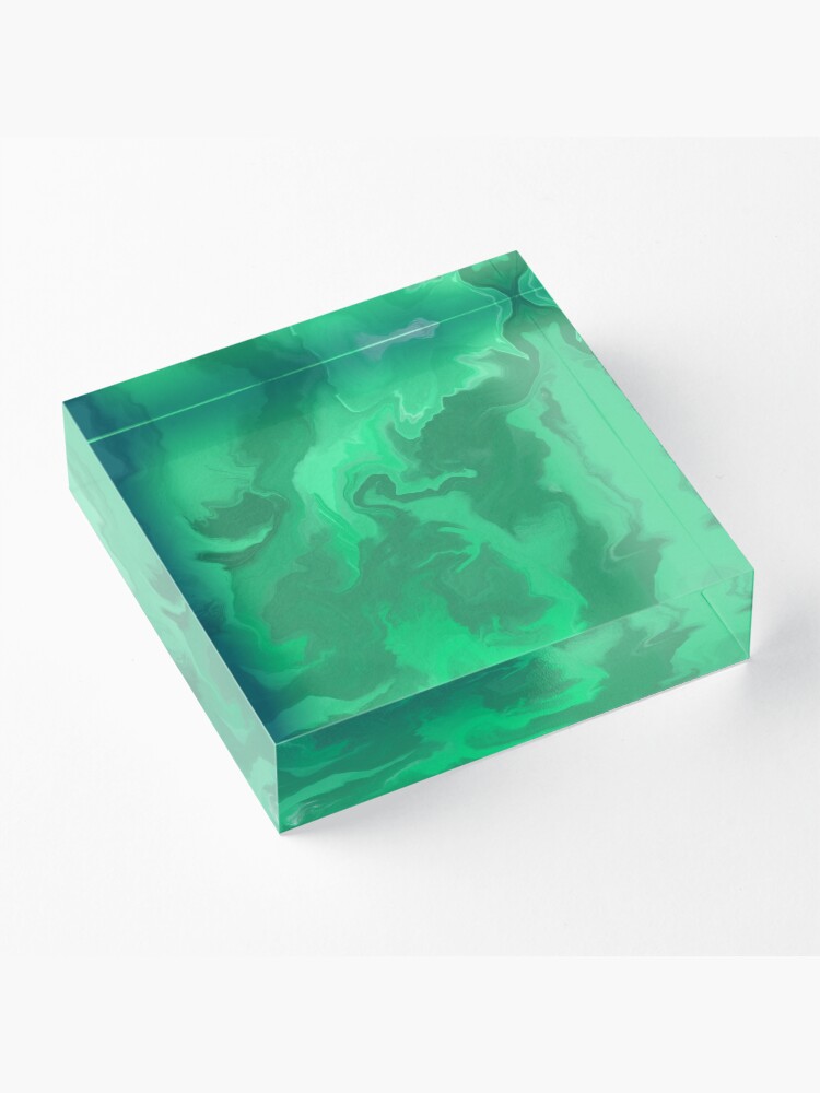 Alternate view of Turquoise / Bright Green / Seafoam Green / Mint Acrylic Pour Painting Acrylic Block