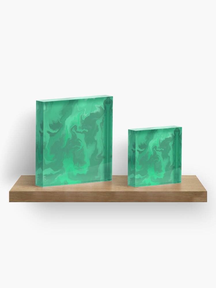 Alternate view of Turquoise / Bright Green / Seafoam Green / Mint Acrylic Pour Painting Acrylic Block