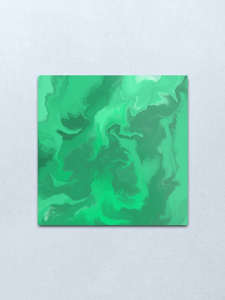 Alternate view of Turquoise / Bright Green / Seafoam Green / Mint Acrylic Pour Painting Metal Print