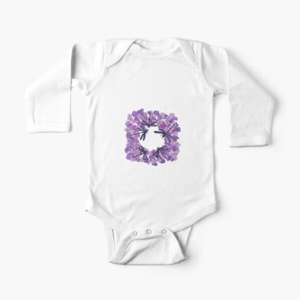 Blue Dragonflies in my garden Long Sleeve Baby One-Piece