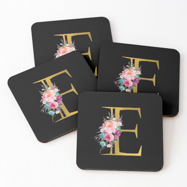 Item preview, Letter E, Floral Monogram, Watercolor Roses, Initial, Faux Gold Foil designed and sold by WildHoneyDesign.