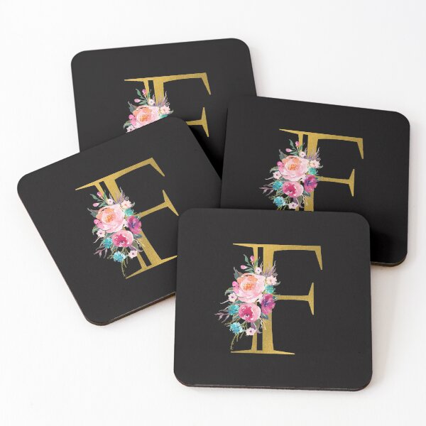 Item preview, Letter F, Floral Monogram, Watercolor Roses, Initial, Faux Gold Foil designed and sold by WildHoneyDesign.