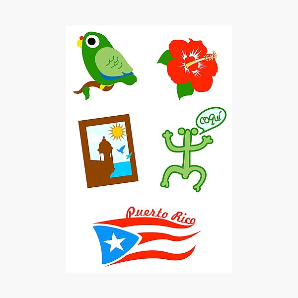 Set Of Symbols Puerto Rico Cotorra Hibiscus Coqui Garita Bandera Photographic Print For Sale