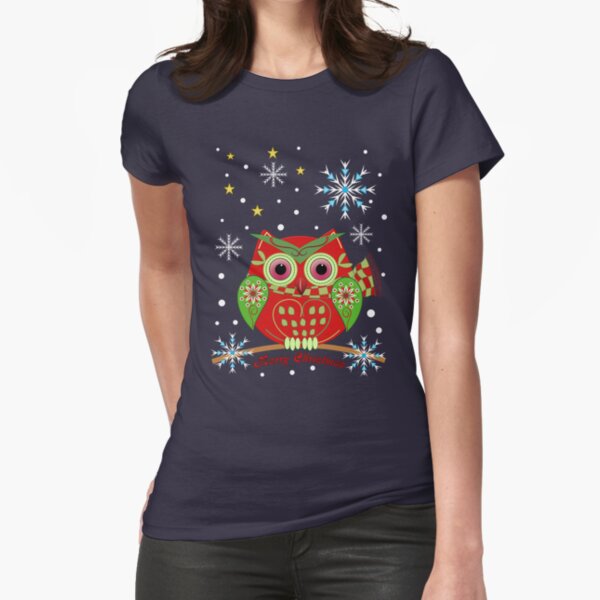 Cute Christmas Owl and Text Tee Fitted T-Shirt