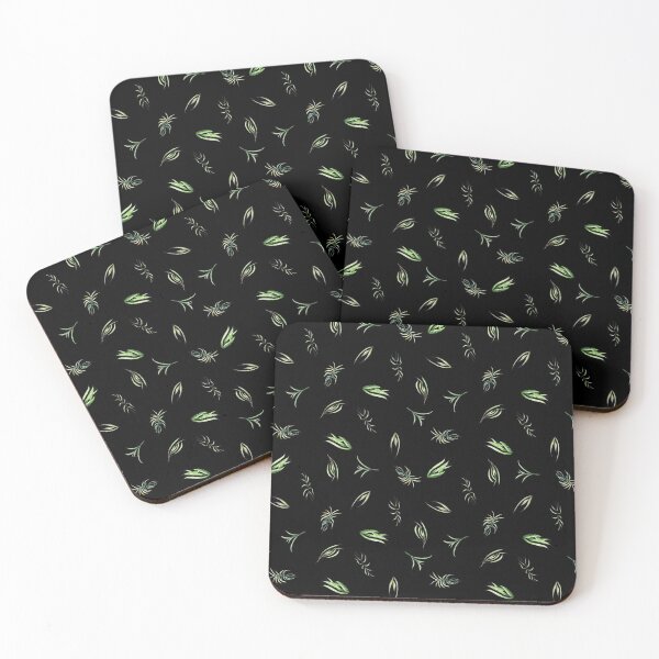 Item preview, Watercolor hand drawn illustration seamless pattern background with set of floral and grass elements on black designed and sold by FuzzyLogicKate.