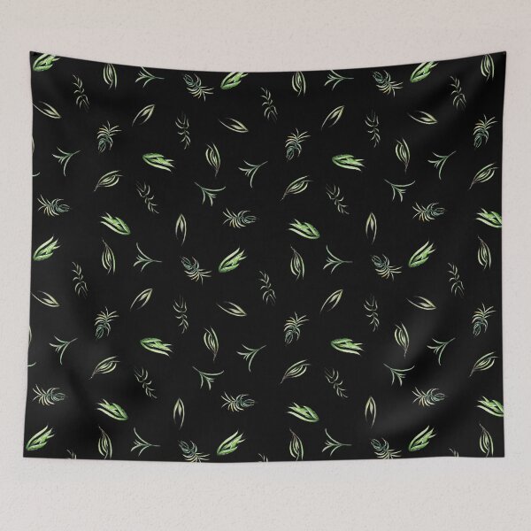 Item preview, Watercolor hand drawn illustration seamless pattern background with set of floral and grass elements on black designed and sold by FuzzyLogicKate.