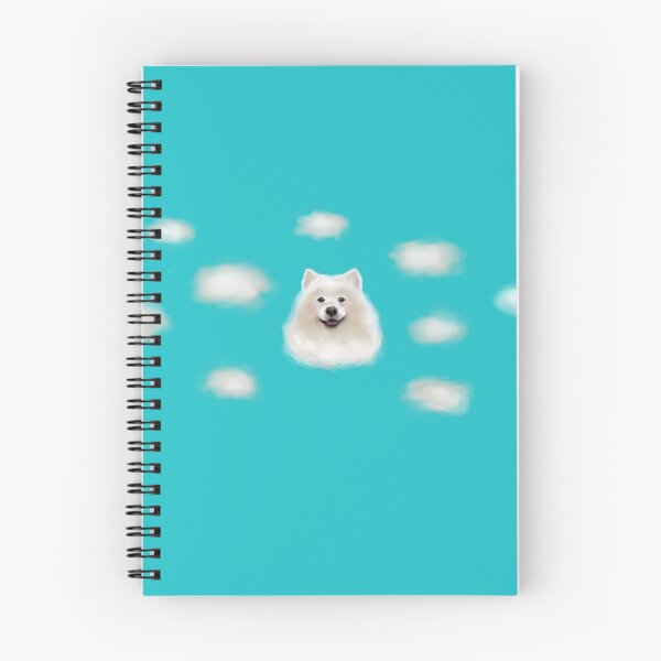 Item preview, Un samoyedo sonriente con nubes y fondo azul. designed and sold by TeodoraM.