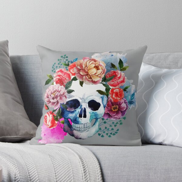Calavera de flores Cojín
