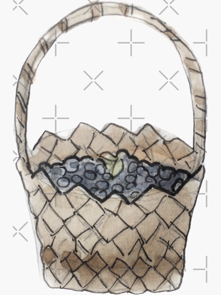 Woven Basket of Blueberries Illustration in Watercolor by WitchofWhimsy