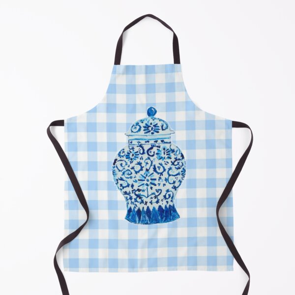 Item preview, Blue and White Ginger Jar with Gingham designed and sold by monpetitbijou.