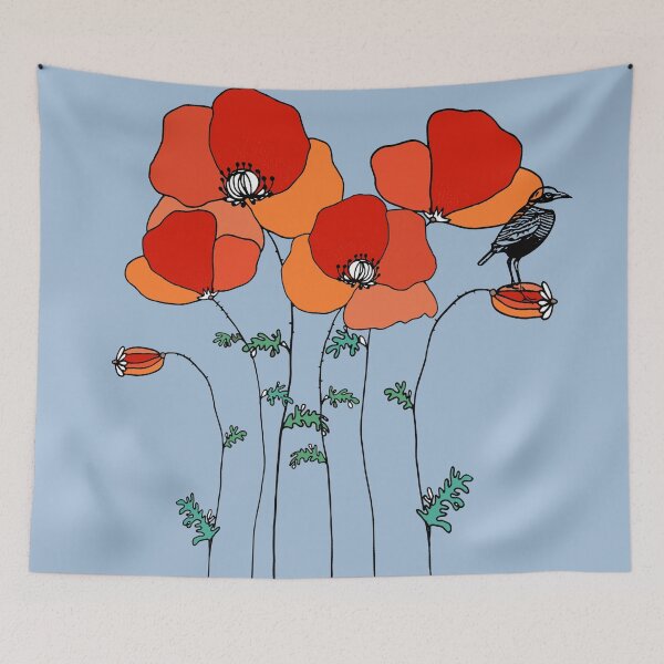 Item preview, poppies and bird designed and sold by RanitasArt.