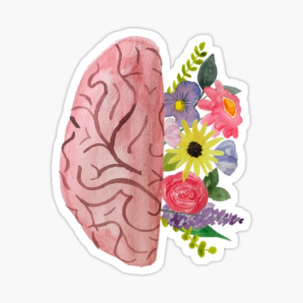 Watercolor Brain Flower Collage Sticker