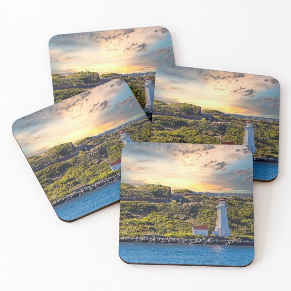 Item preview, White Lighthouse on Green Coast at Sunrise designed and sold by dbvirago.