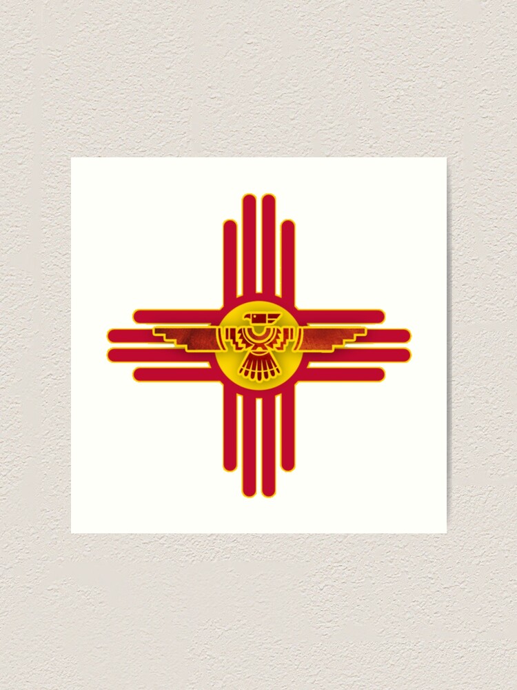 " New Mexico Flag Zia Symbol Floral Nature Eagle Southwest Sun" Art