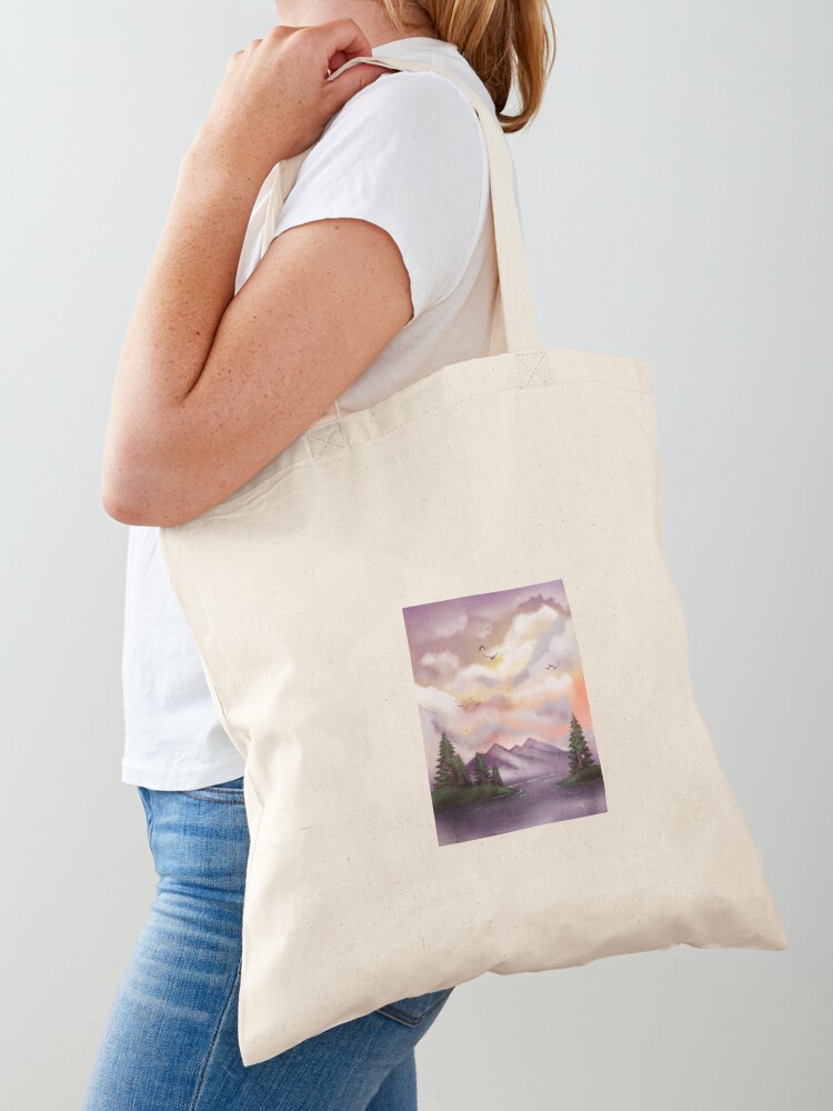 Pastel Sunrise Mountain Scene Silhouette Tote Bag