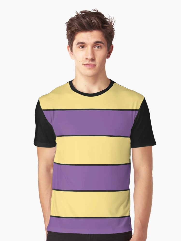 purple and yellow graphic tee