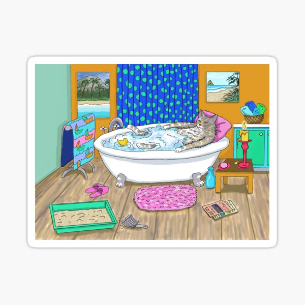 Funny cat in bath Cat 665 Sticker