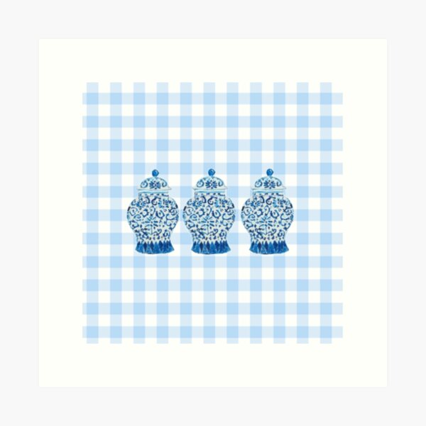 Item preview, Blue White Ginger Jar  Blue Gingham designed and sold by monpetitbijou.