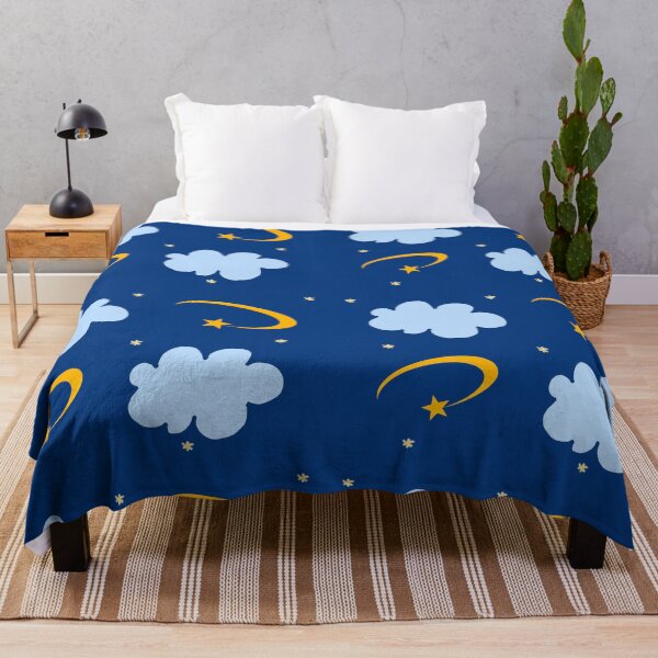 Item preview, Dark Blue Night Sky Cartoon Stars and Clouds designed and sold by yazonlin.