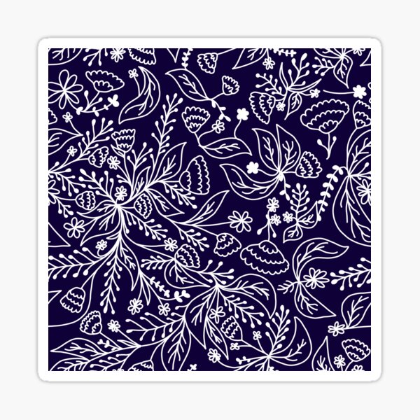 Aperçu de l'œuvre Motif floral dessiné à la main bleu marine et blanc créée et vendue par kayleeoconnor.
